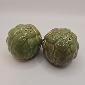 Artichoke Shaped Ceramic Salt and Pepper Shakers Set 3.5" W x 2" T